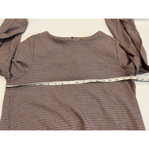 Zara Basic Womens Shift Mini Dress Hounds tooth Ruffle Long Sleeve Red Black XS - Picture 7 of 10